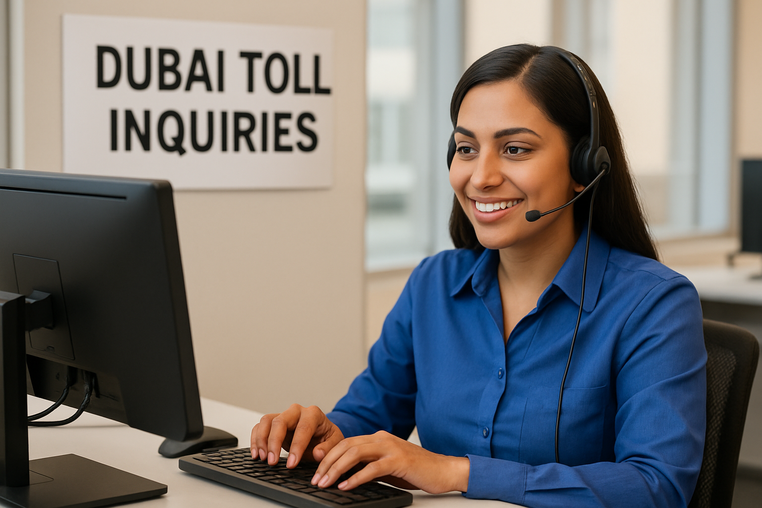 Customer service representative assisting with Dubai toll inquiries